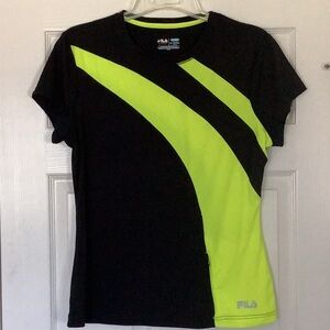 Fila Sport Crew Neck Short Sleeve Black Running Tee with Neon Lime Swish (NWOT)